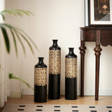 Aukfa Metal Decorative Tall Floor Vase,Set of 3 Large glazed Vases,20.8"/ 24.8"/28.7" H,Black