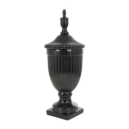 DecMode 12" x 32" White Ceramic Tall Fluted Urn Decorative Jars with Grooves and Lid, 1-Piece