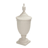 DecMode 12" x 32" White Ceramic Tall Fluted Urn Decorative Jars with Grooves and Lid, 1-Piece
