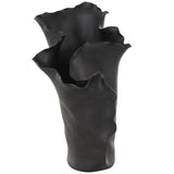 DecMode 16" Abstract Floral Inspired Black Ceramic Vase with Wavy Folded Rim