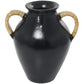 DecMode 19" Jug Inspired Black Ceramic Vase with Rattan Wrapped Handles