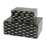 DecMode Floral Black Mother of Pearl Shell Decorative Box with Beige Accents, 2 Count