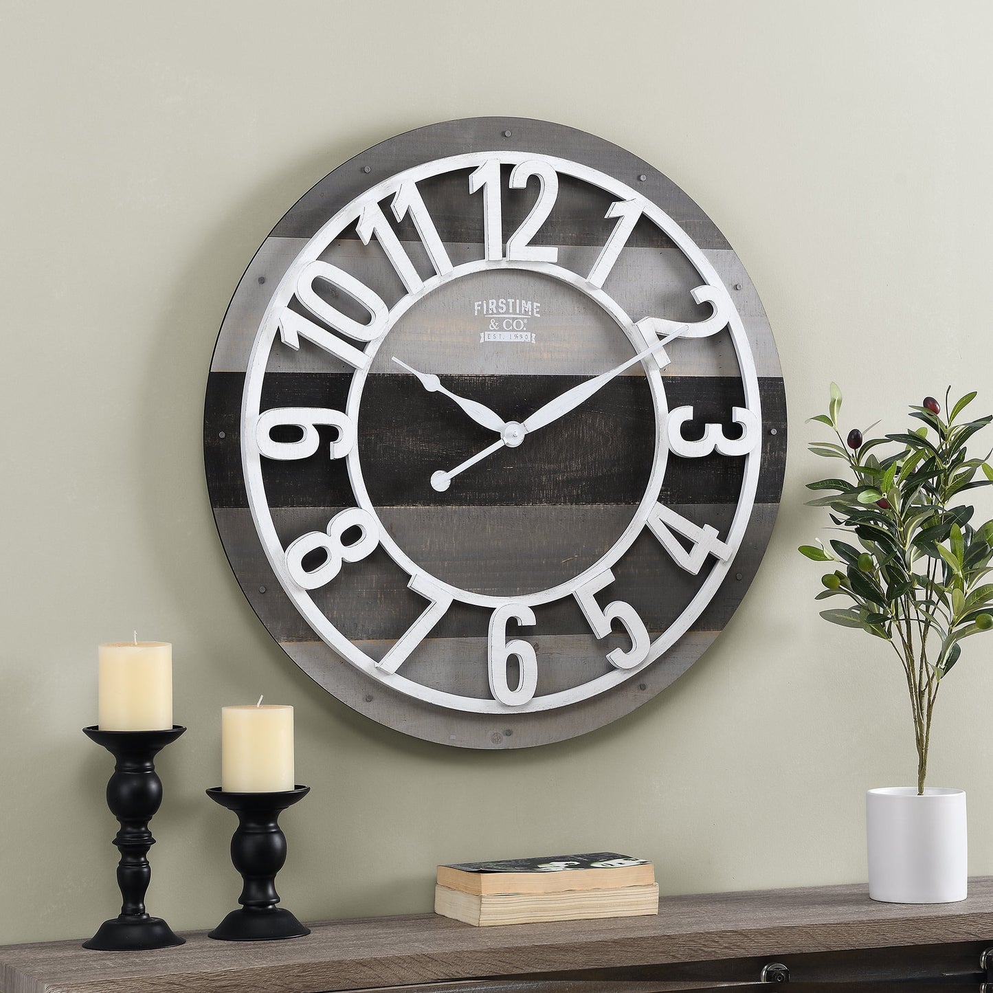 FirsTime & Co. White And Gray Shabby Planks Wall Clock, Farmhouse, Analog, 27 x 1.75 x 27 in
