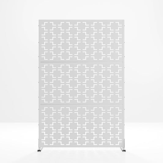 MAYEERTY 72×47" Outdoor White Metal Privacy Panel Screen for Backyard & Garden, Geometric Square Pattern