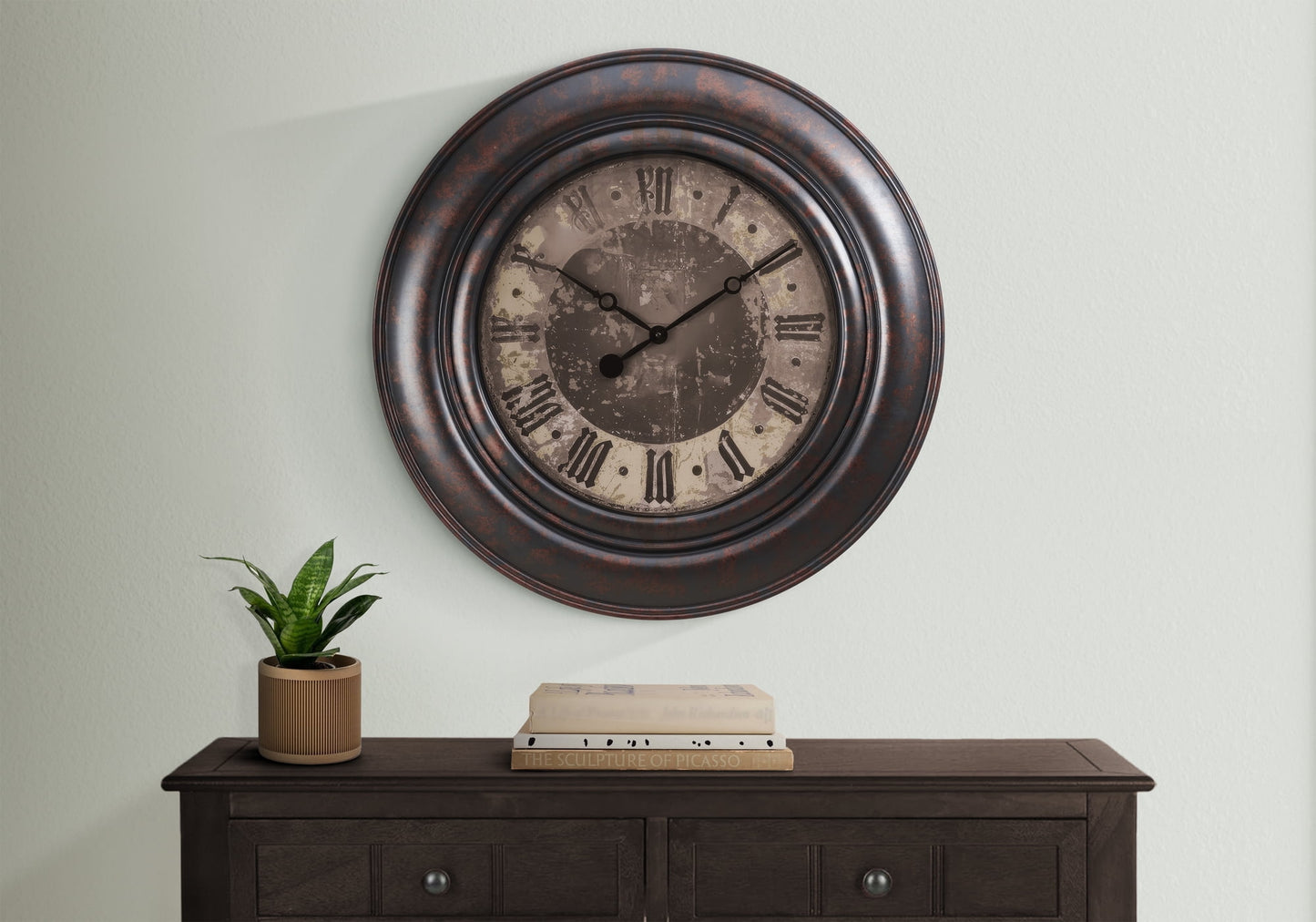 Monarch Specialties I 9027 Clocks, 30" Round, Large Oversized, Wall Clock, Brown