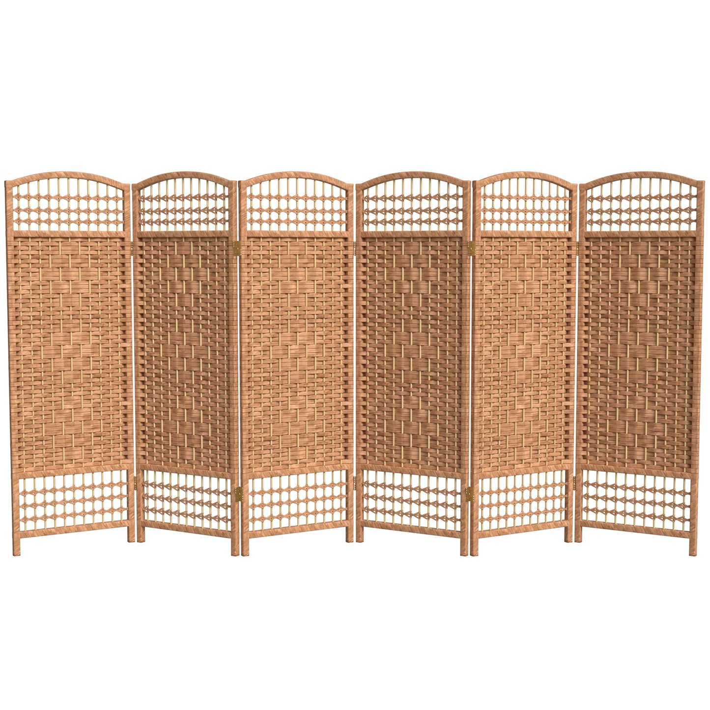 Red Lantern 4 ft. Short Fiber Weave Folding Screen - Natural - 6 Panels