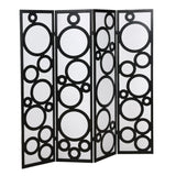 Roundhill Furniture Arvada 4-Panel Wood Room Divider w/Circle Pattern in Black