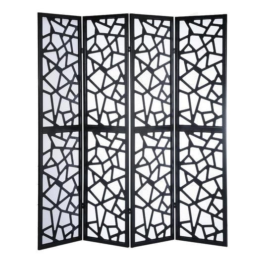 Roundhill Furniture Giyano Rice Paper/Wood 4-Panel Screen Room Divider in Black