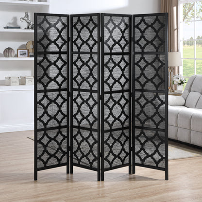 Roundhill Furniture Quarterfoil infused Diamond 4-Panel Room Divider in Silver